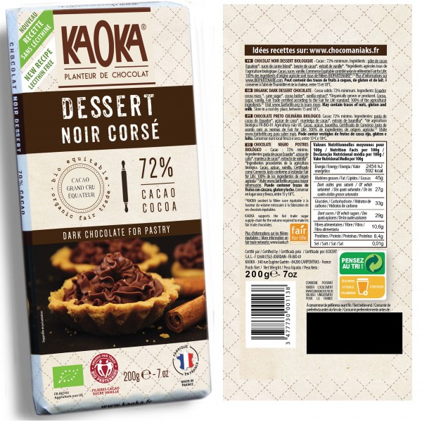 Chocolat noir 58% simply - 80g, Kaoka