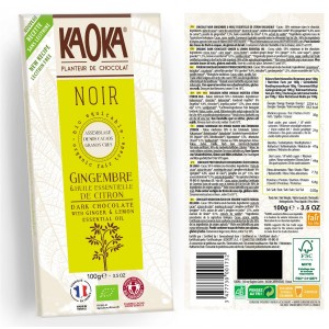 CHOCOLAT NOIR GINGEMBRE/CITRON 100G KAOKA BIO