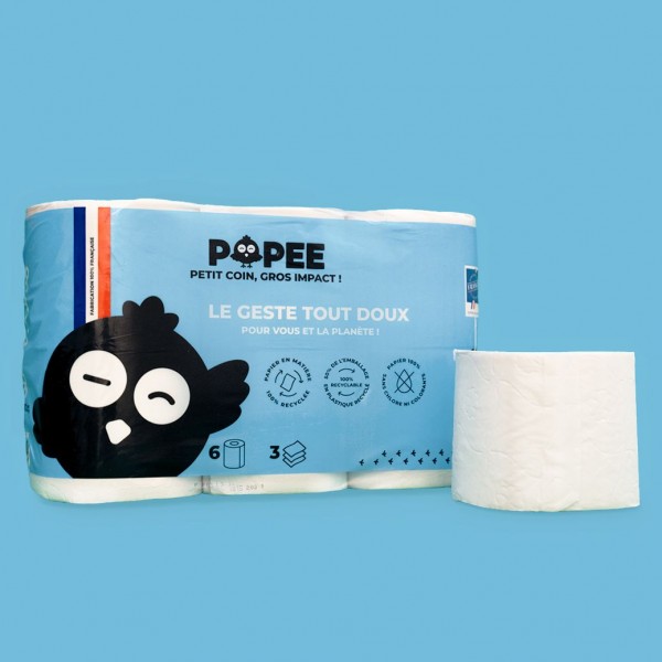 PAPIER TOILETTE POPEE 6 ROULEAUX 3 PLIS RECYCLE* 